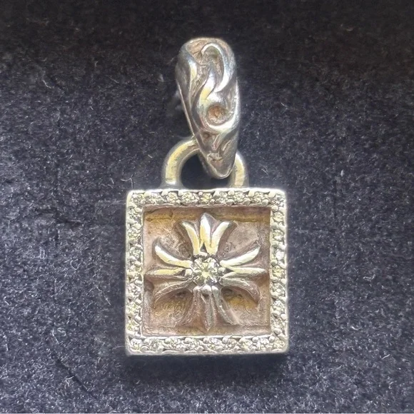 Chrome Hearts .925 Diamond Pendant Pave Signature Square Cross Frame Necklace
